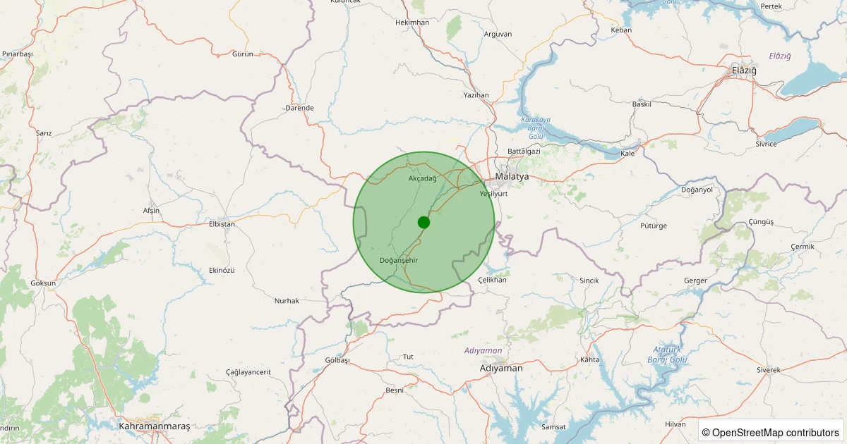 10 Aralık 2025 saat 11:50 - Doğanşehir - Suçatı - 0.90ML depreminin harita gösterimi