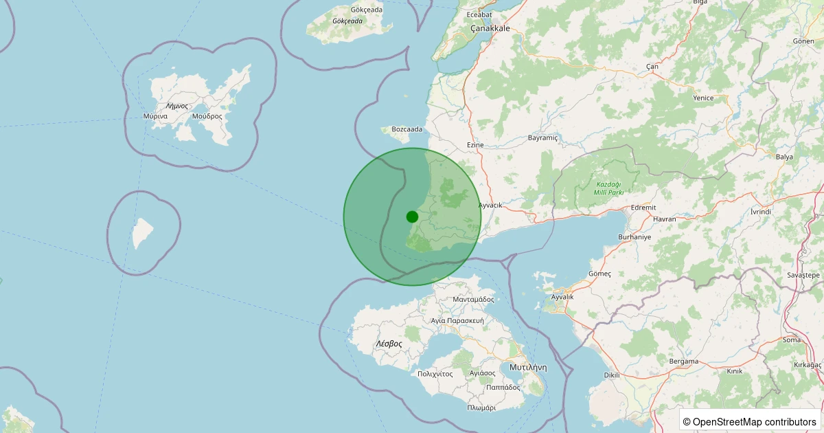 10 Aralık 2025 saat 12:30 - Ege Denizi - [04.30 km] Ayvacık (Çanakkale) - 1.10ML depreminin harita gösterimi