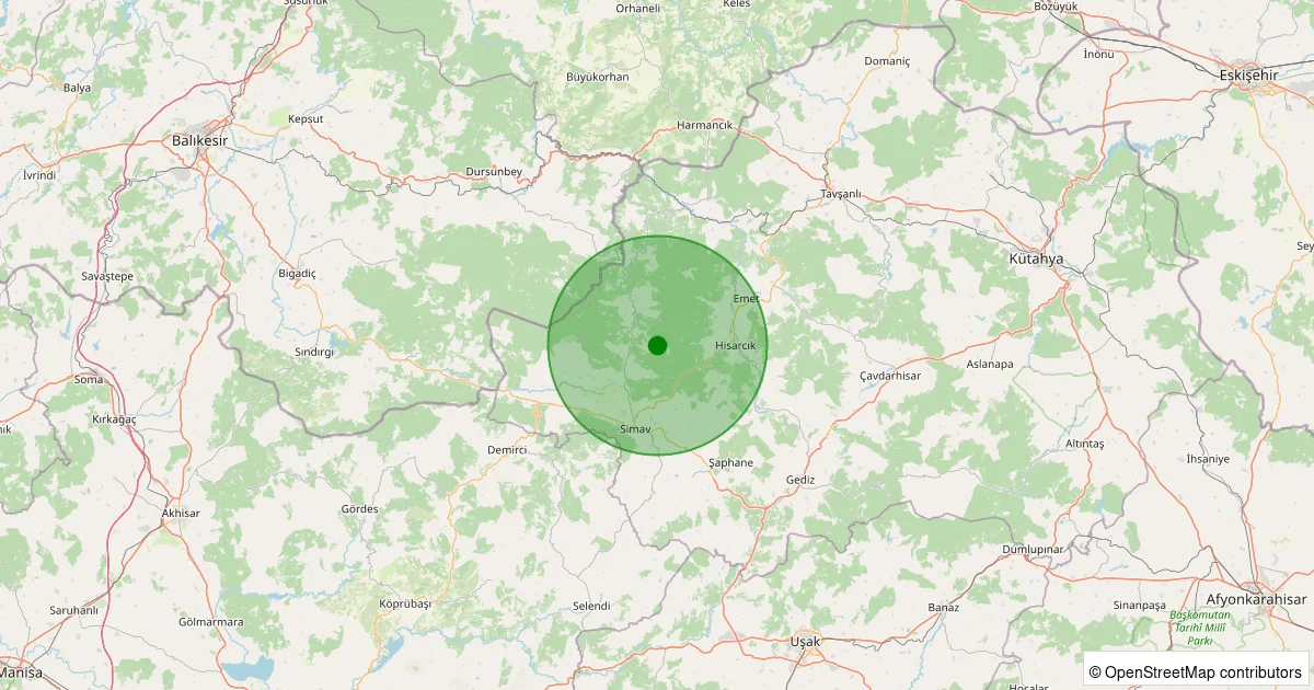 13 Ekim 2025 saat 13:47 - Simav - Yeşildere Köyü - 1.10ml depreminin harita gösterimi