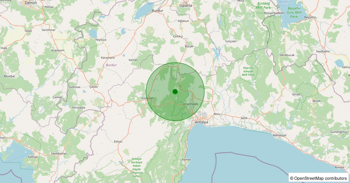 10 Aralık 2025 saat 13:01 - Döşemealtı - Akkoç - 2.40ml depreminin harita gösterimi