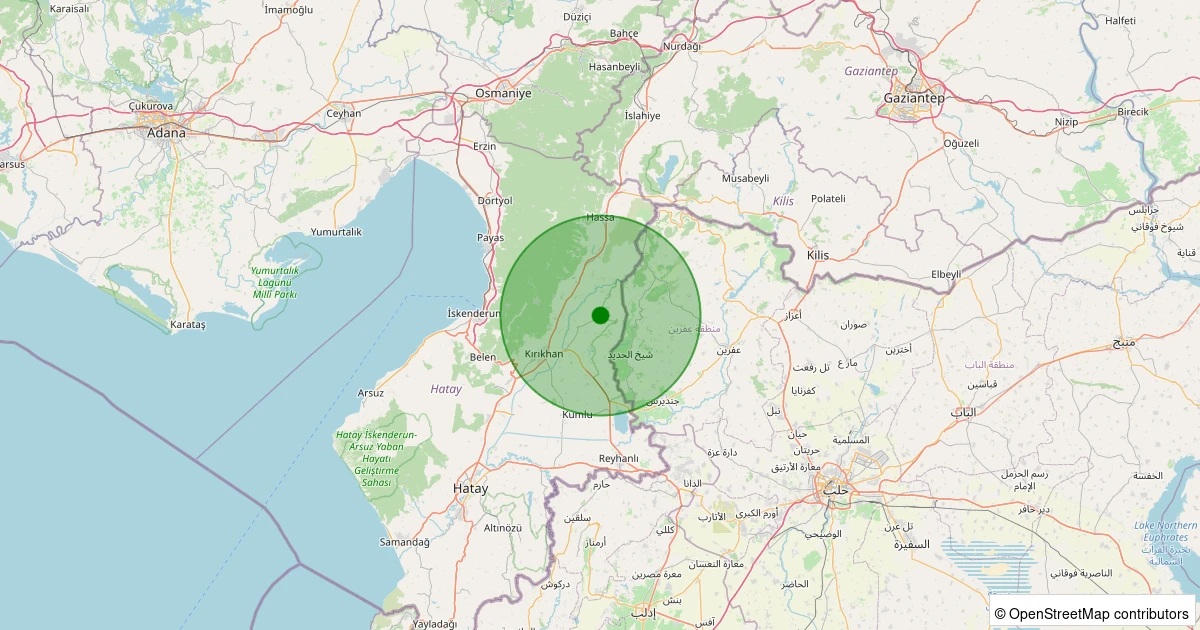 10 Aralık 2025 saat 13:02 - Kırıkhan - Demirkonak Köyü - 2.30ML depreminin harita gösterimi