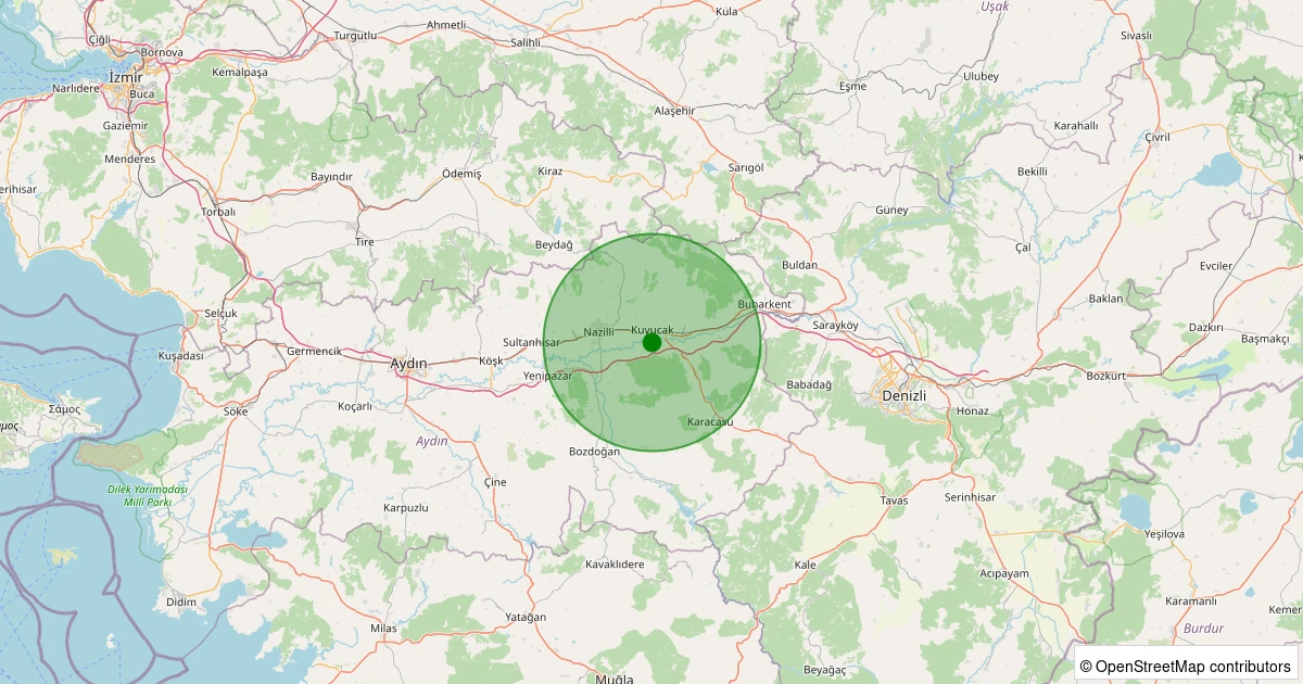 10 Aralık 2025 saat 14:05 - Kuyucak - Merkez Beşeylül - 3.30ml depreminin harita gösterimi