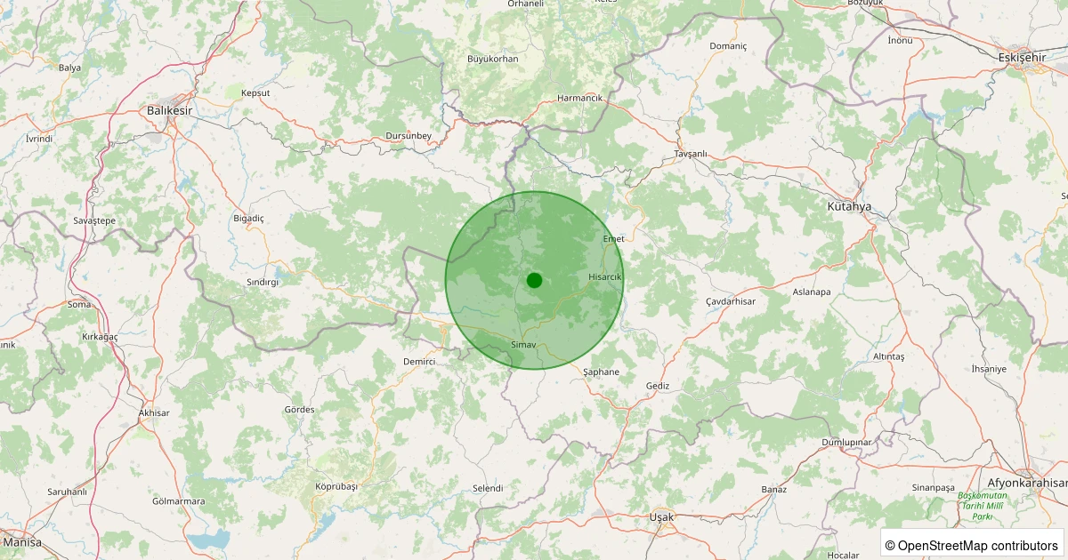 10 Aralık 2025 saat 15:22 - Simav - Maden Köyü - 1.50ml depreminin harita gösterimi