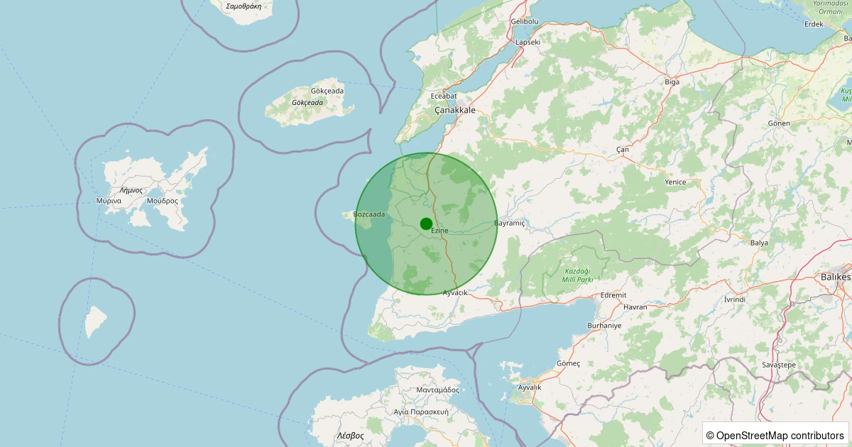 08 Aralık 2025 saat 06:04 - Ezine - Karadağ Köyü - 1.10ml depreminin harita gösterimi