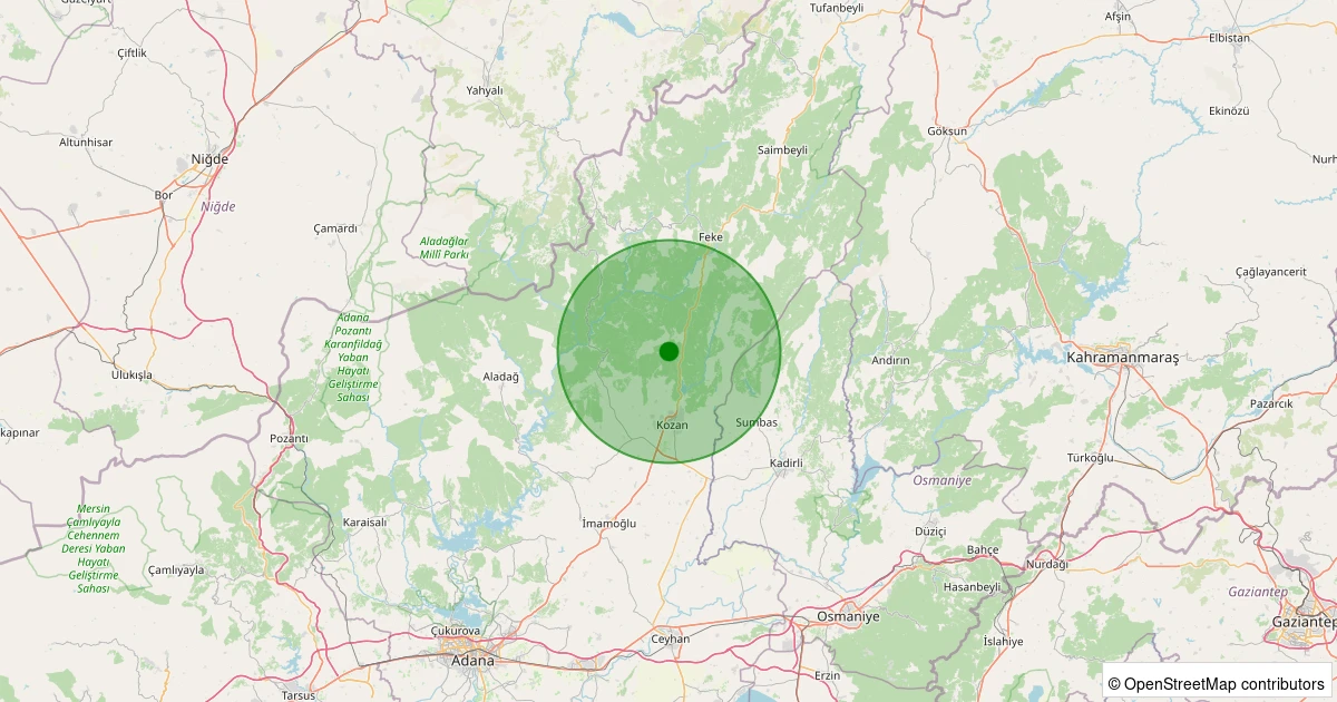 07 Aralık 2025 saat 15:11 - Kozan - Düzağaç - 1.50ml depreminin harita gösterimi