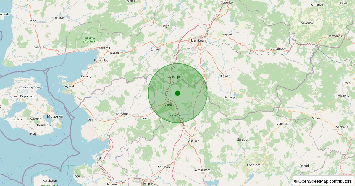 10 Aralık 2025 saat 19:24 - Soma - 1.50ml depreminin harita gösterimi