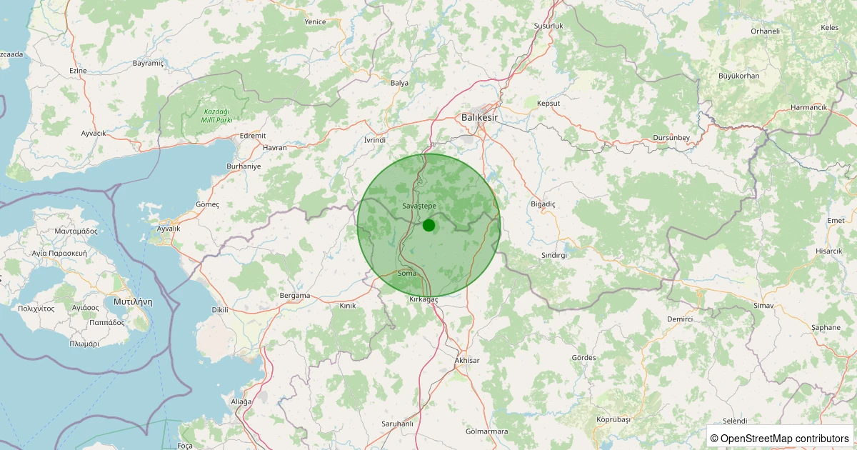 10 Aralık 2025 saat 20:03 - Soma - Türk Pıyale - 1.40ml depreminin harita gösterimi