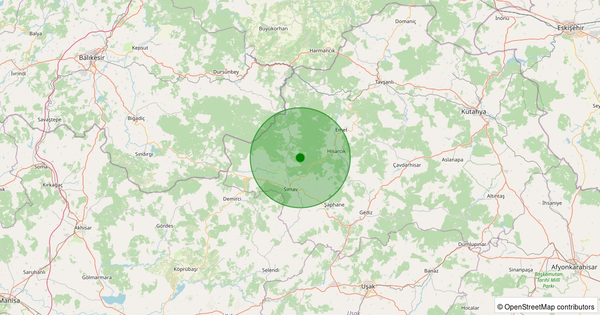 10 Aralık 2025 saat 20:47 - Simav - Yemişli Köyü - 0.80ml depreminin harita gösterimi