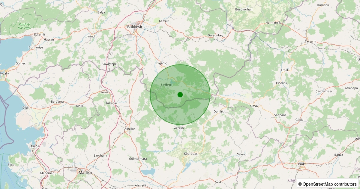 11 Aralık 2025 saat 04:28 - Sındırgı - Yüreğil/Merkez - 1.10ml depreminin harita gösterimi