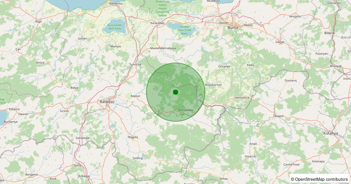 11 Aralık 2025 saat 05:43 - Dursunbey - Odaköy - 2.10ml depreminin harita gösterimi