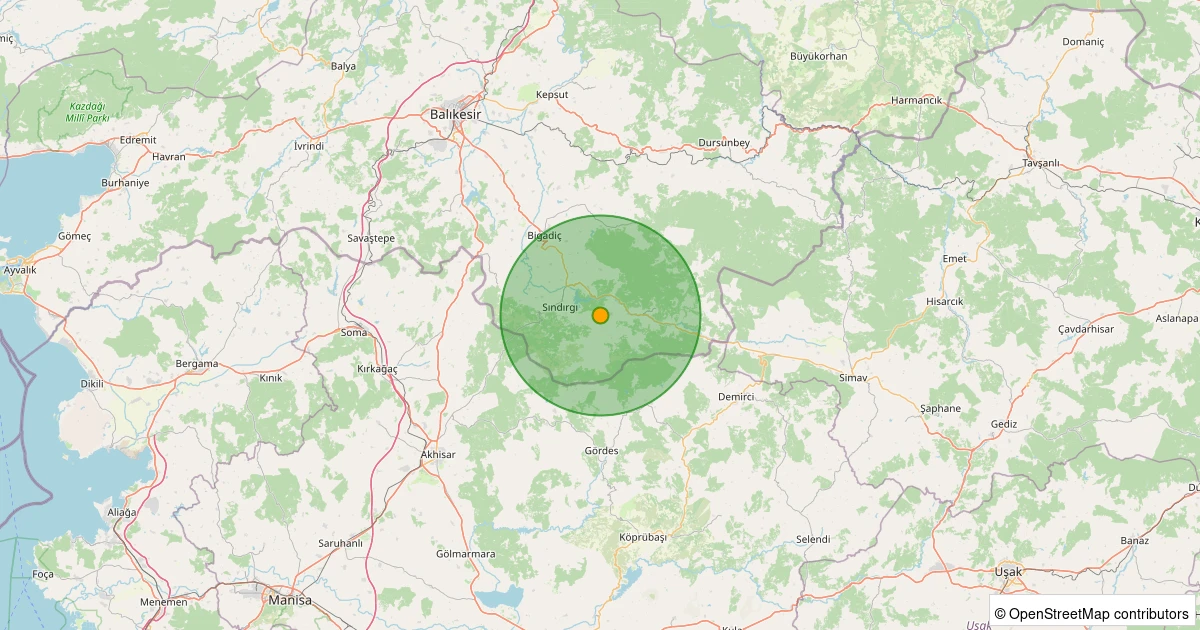 11 Aralık 2025 saat 10:06 - 9 km ESE of Sındırgı, Turkey - 4.50mwr depreminin harita gösterimi