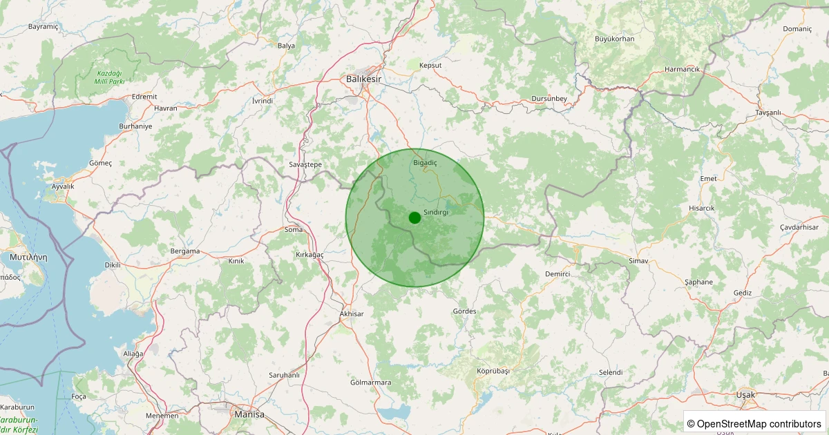 11 Aralık 2025 saat 09:50 - Sındırgı - Kozlu - 1.60ML depreminin harita gösterimi