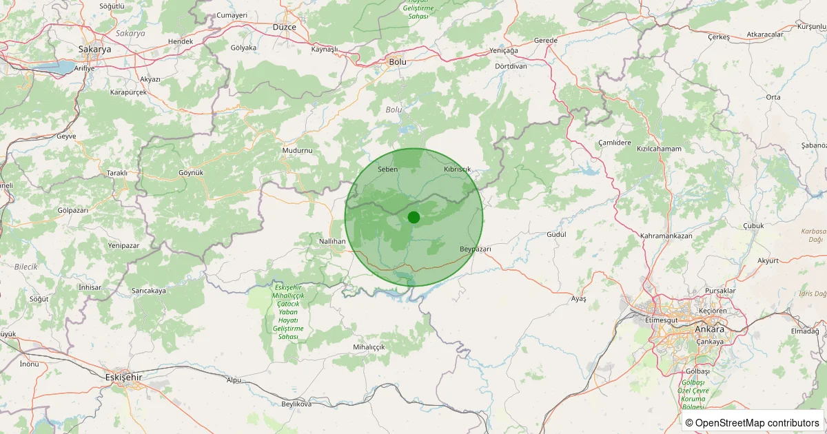 13 Ekim 2025 saat 13:40 - Nallıhan - Çeği(Gökçeöz) - 1.90ml depreminin harita gösterimi