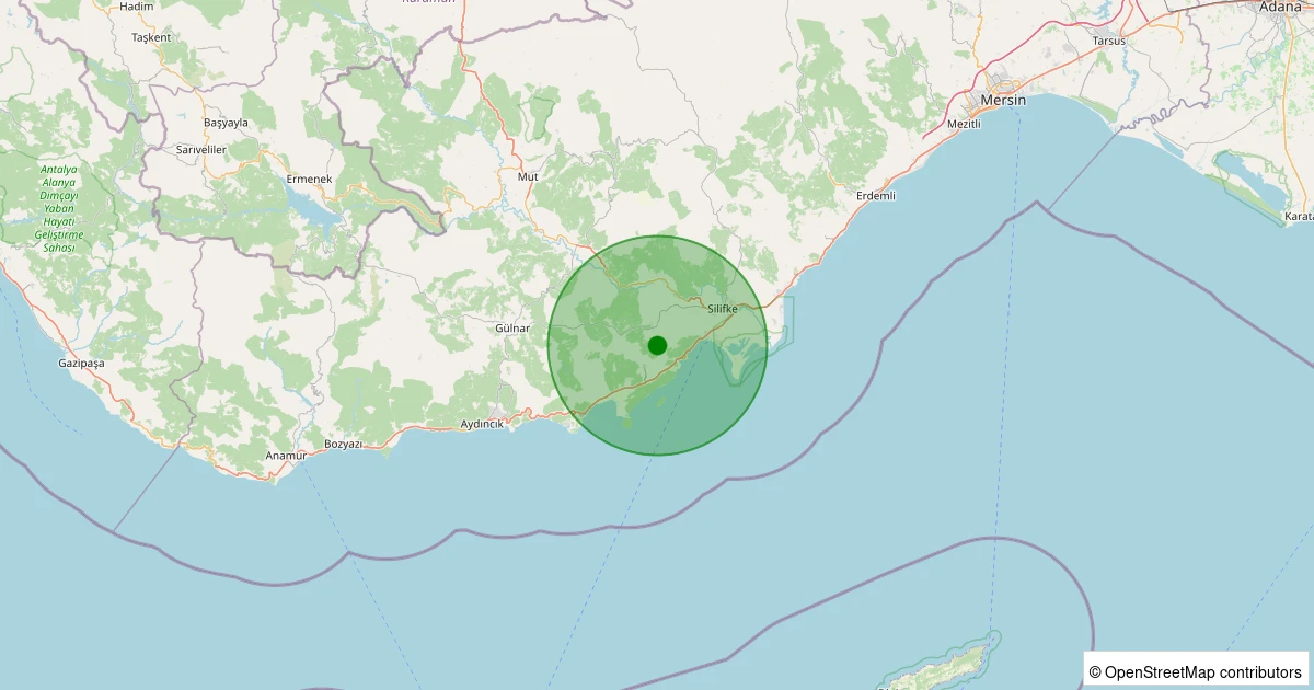 11 Aralık 2025 saat 12:15 - Silifke - İmamuşağı - 1.60ml depreminin harita gösterimi