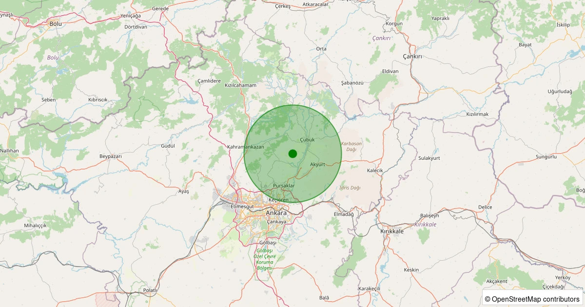 11 Aralık 2025 saat 16:46 - Çubuk - Kutuören - 1.70ml depreminin harita gösterimi
