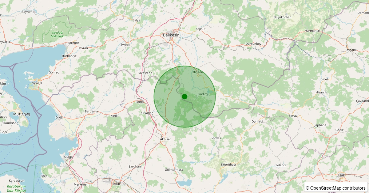 11 Aralık 2025 saat 18:50 - Sındırgı - Eğridere - 3.00ML depreminin harita gösterimi