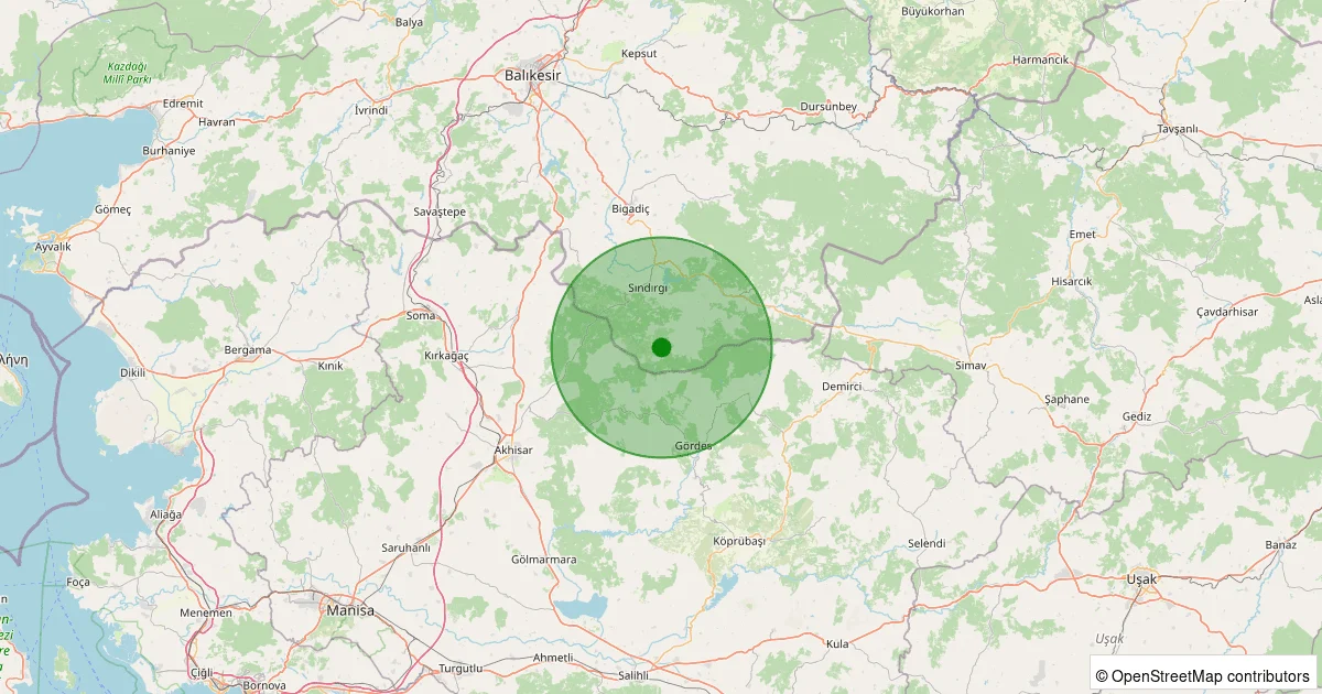 13 Ekim 2025 saat 16:40 - Sındırgı - Kınık - 1.20ml depreminin harita gösterimi