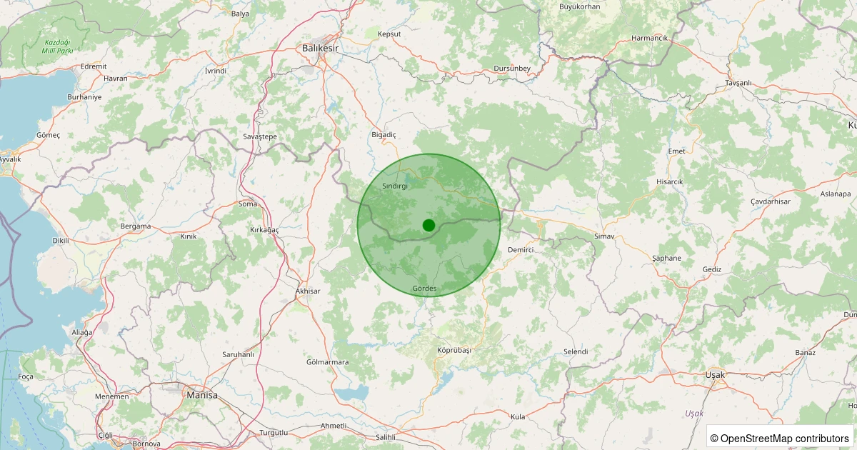 11 Aralık 2025 saat 21:25 - Sındırgı - Yüreğil/Merkez - 2.10ml depreminin harita gösterimi