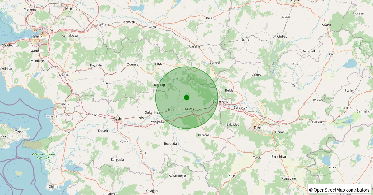13 Ekim 2025 saat 17:13 - Nazilli - Haydarlı - 1.10ml depreminin harita gösterimi