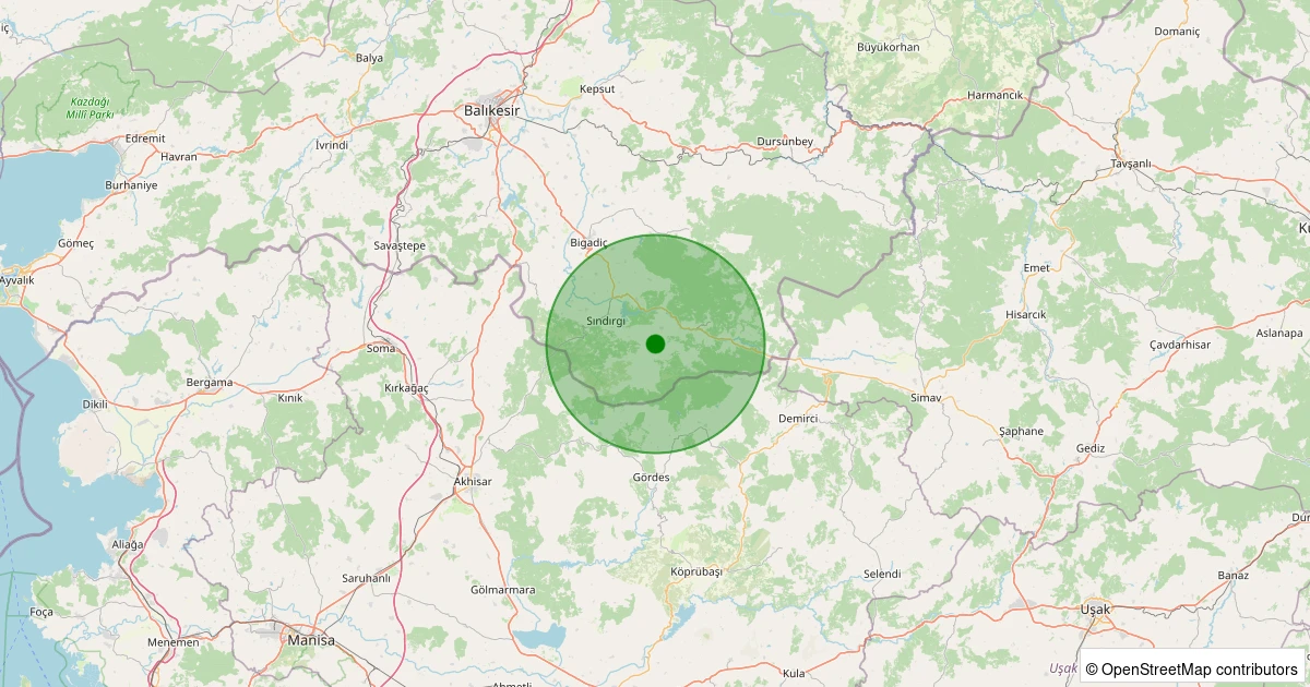 12 Aralık 2025 saat 00:01 - Sındırgı - Işıklar - 1.00ML depreminin harita gösterimi