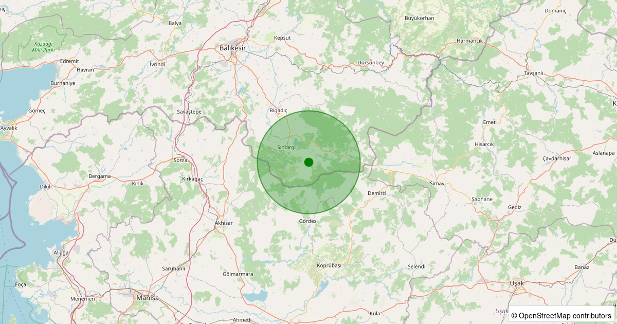 12 Aralık 2025 saat 01:26 - Sındırgı - Işıklar - 1.40ML depreminin harita gösterimi