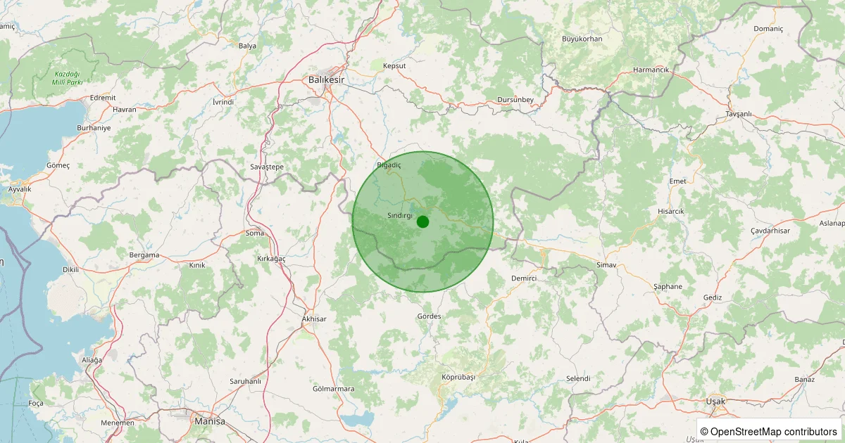 13 Ekim 2025 saat 18:17 - Sındırgı - Emendere - 1.60ml depreminin harita gösterimi