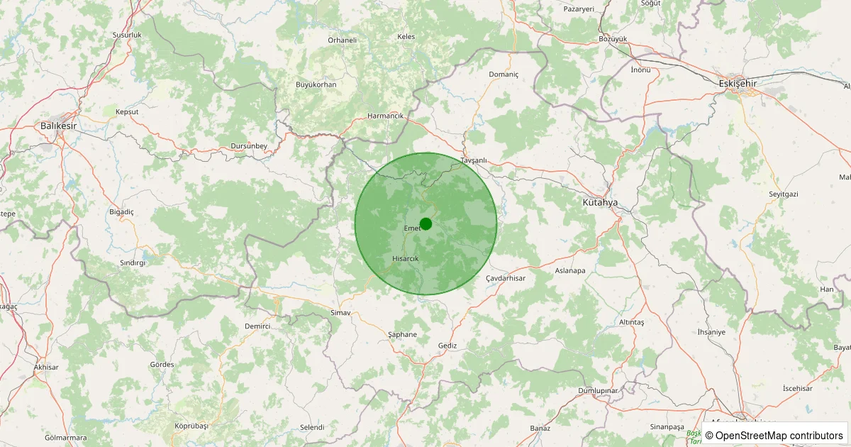 13 Ekim 2025 saat 18:24 - Emet - Köprücek Köyü - 1.20ml depreminin harita gösterimi
