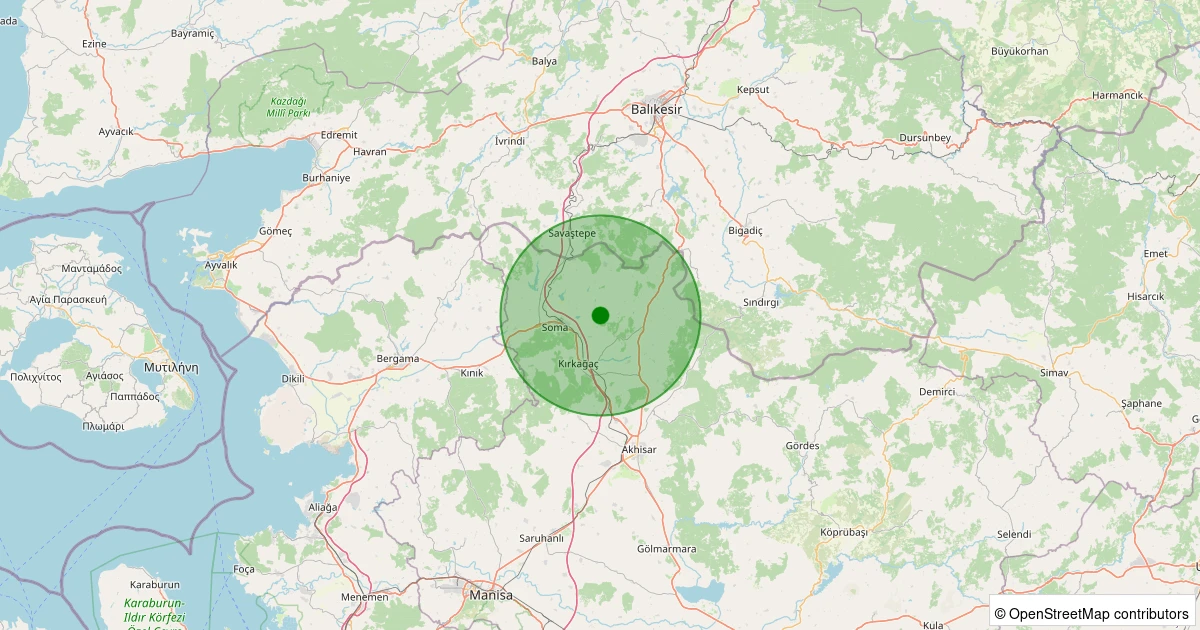 12 Aralık 2025 saat 11:39 - Soma - Bayat - 1.90ml depreminin harita gösterimi