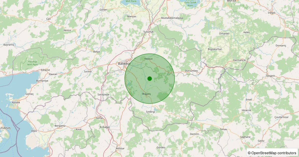 13 Ekim 2025 saat 18:47 - Bigadiç - İskele - 1.10ml depreminin harita gösterimi