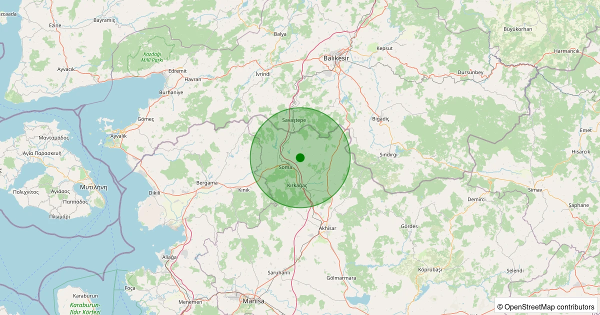 12 Aralık 2025 saat 11:39 - Soma - Evciler - 1.30ML depreminin harita gösterimi