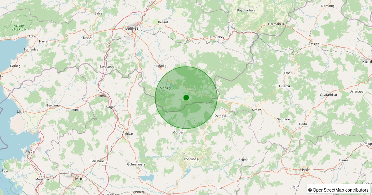 12 Aralık 2025 saat 14:25 - Sındırgı - Büyükdağdere - 1.60ml depreminin harita gösterimi