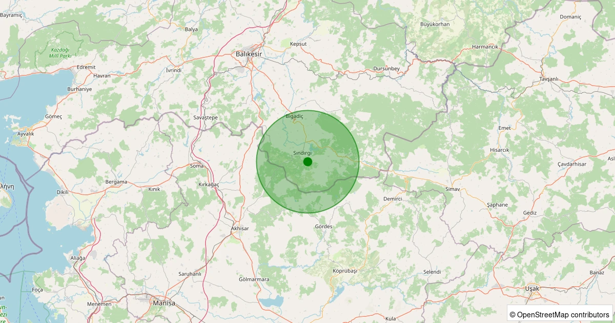 12 Aralık 2025 saat 15:00 - Sındırgı - Emendere - 1.00ML depreminin harita gösterimi
