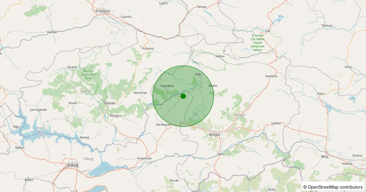 13 Ekim 2025 saat 19:13 - Karakoçan - Çan Köyü - 1.40ml depreminin harita gösterimi