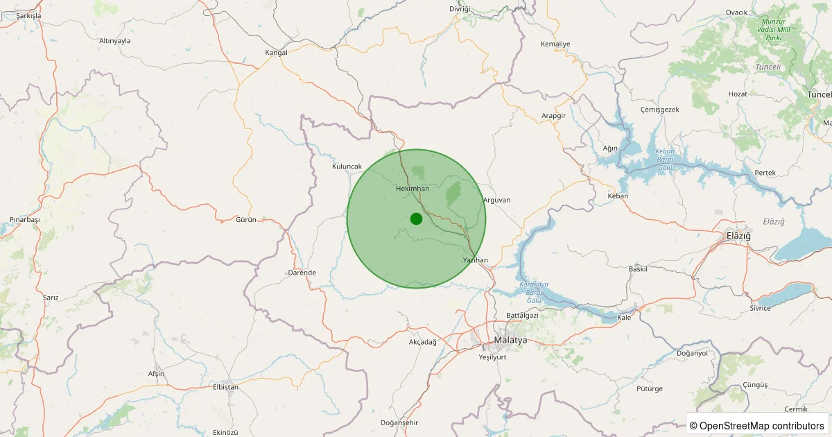 13 Ekim 2025 saat 20:28 - Hekimhan - Kocaözü Köyü - 1.00ML depreminin harita gösterimi