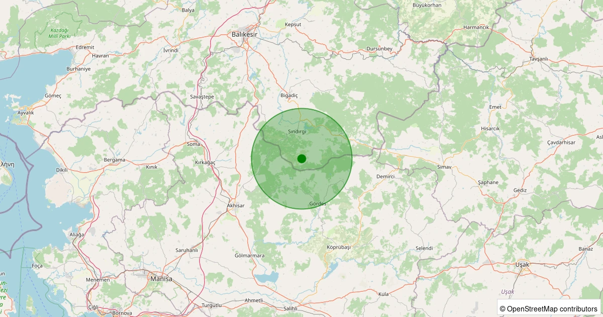 13 Aralık 2025 saat 01:59 - Sındırgı - Kınık - 1.10ml depreminin harita gösterimi