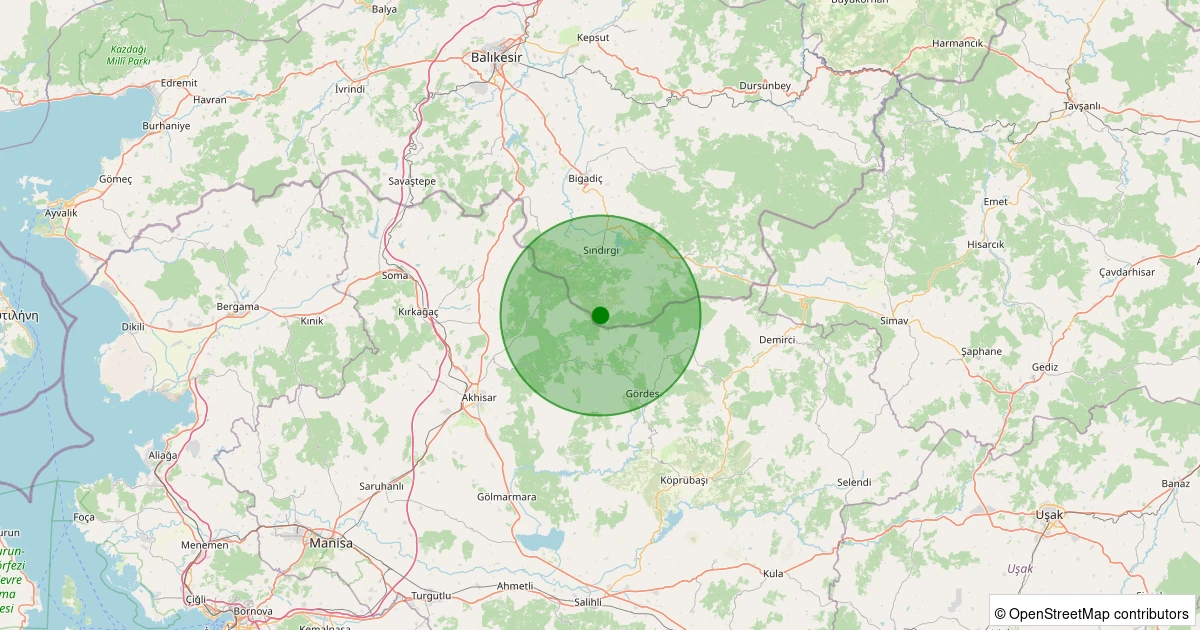11 Aralık 2025 saat 13:51 - Sındırgı - Kınık - 1.50ml depreminin harita gösterimi