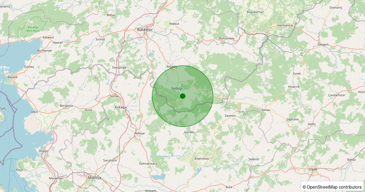 13 Aralık 2025 saat 10:09 - Sındırgı - Emendere - 1.10ml depreminin harita gösterimi