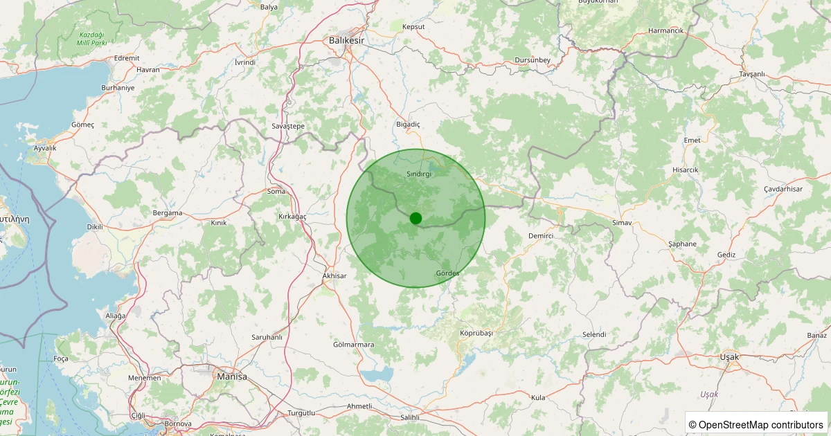13 Aralık 2025 saat 21:05 - Sındırgı - Kınık - 1.20ml depreminin harita gösterimi