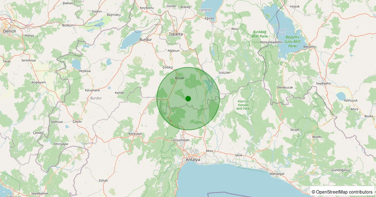 14 Ekim 2025 saat 00:44 - Bucak - Demirli Köyü - 2.00ml depreminin harita gösterimi