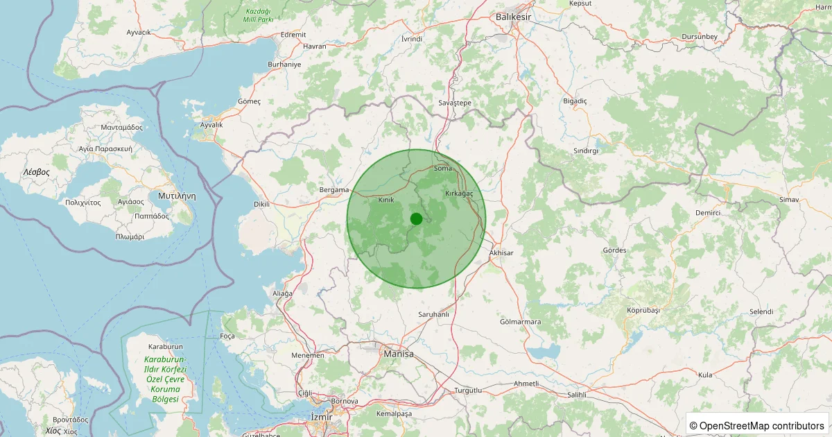 14 Ekim 2025 saat 01:28 - Kınık - Yaylaköy - 1.20ml depreminin harita gösterimi