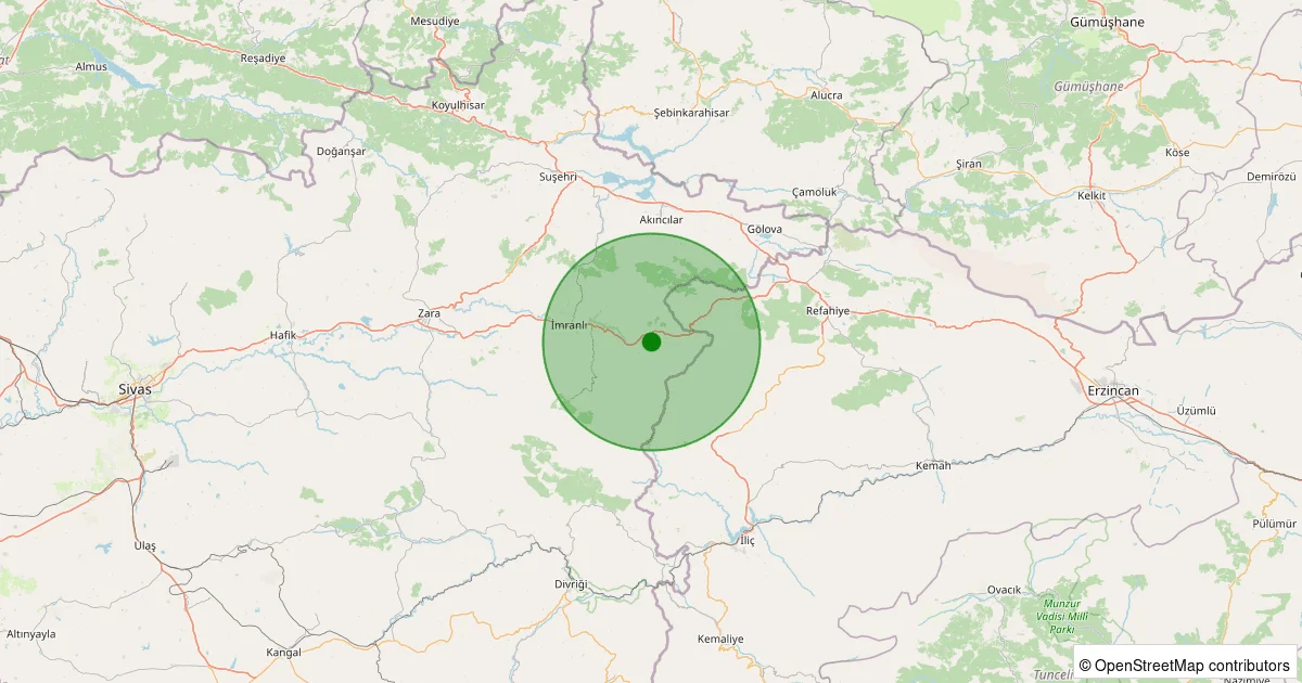 14 Ekim 2025 saat 02:23 - İmranlı - Koyunkaya Köyü - 1.20ml depreminin harita gösterimi
