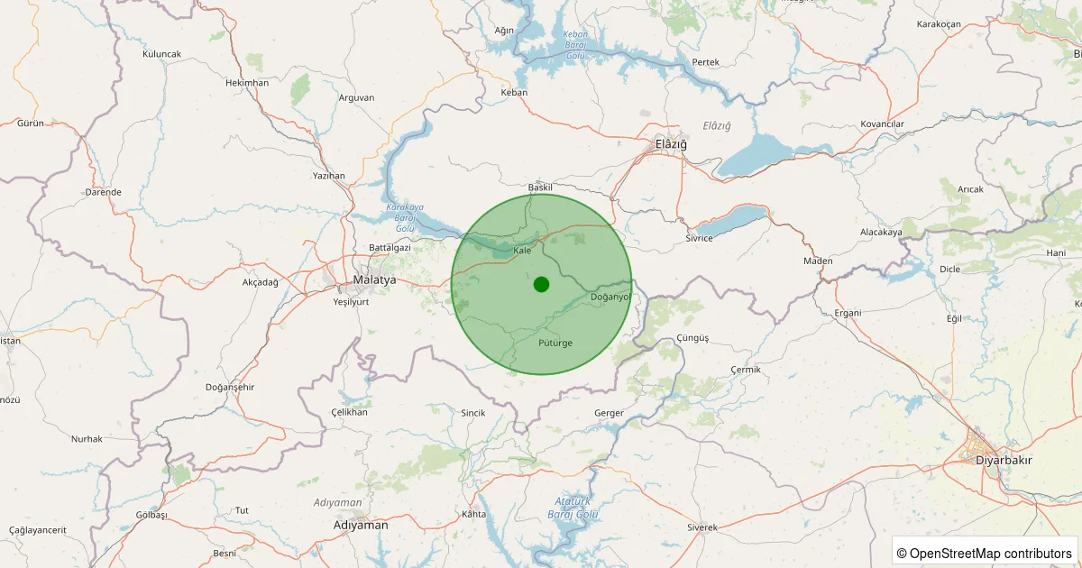 14 Ekim 2025 saat 02:10 - Kale - Akuşağı Köyü - 1.10ML depreminin harita gösterimi