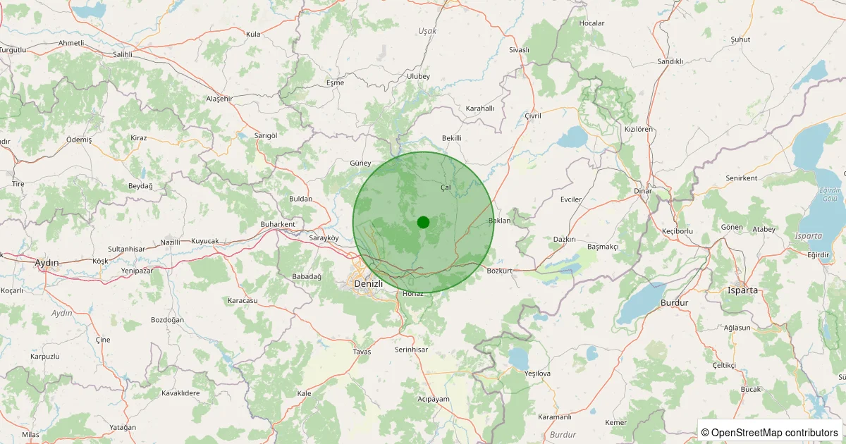 14 Ekim 2025 saat 02:46 - Çal - Baklançakırlar Köyü - 1.00ml depreminin harita gösterimi