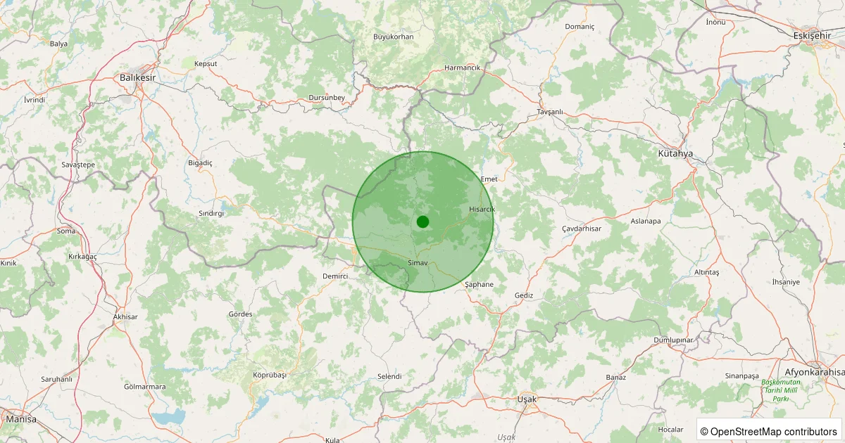 14 Ekim 2025 saat 05:44 - Simav - Yemişli Köyü - 1.40ml depreminin harita gösterimi