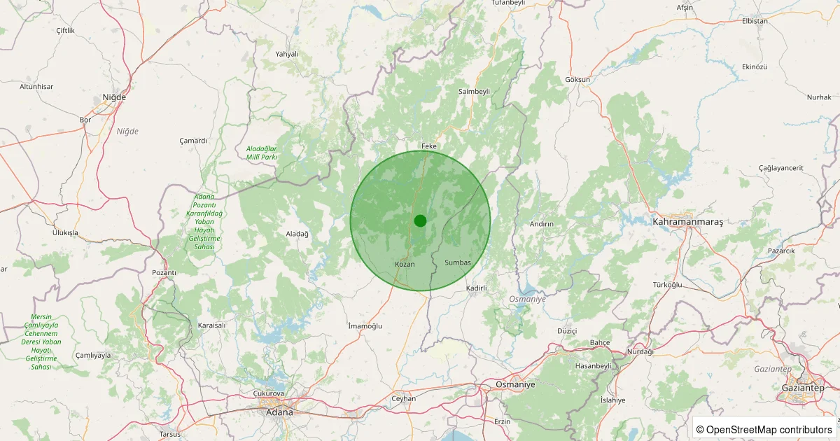 14 Ekim 2025 saat 06:06 - Kozan - Orçan - 1.50ml depreminin harita gösterimi