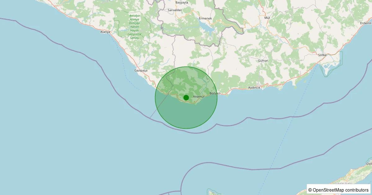 14 Ekim 2025 saat 09:44 - Anamur - Korucuk Köyü - 2.00ml depreminin harita gösterimi