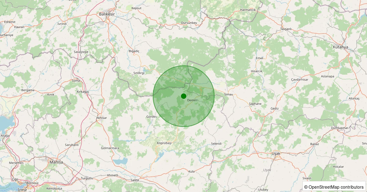 14 Ekim 2025 saat 10:58 - Demirci - Çanakçı - 1.20ML depreminin harita gösterimi