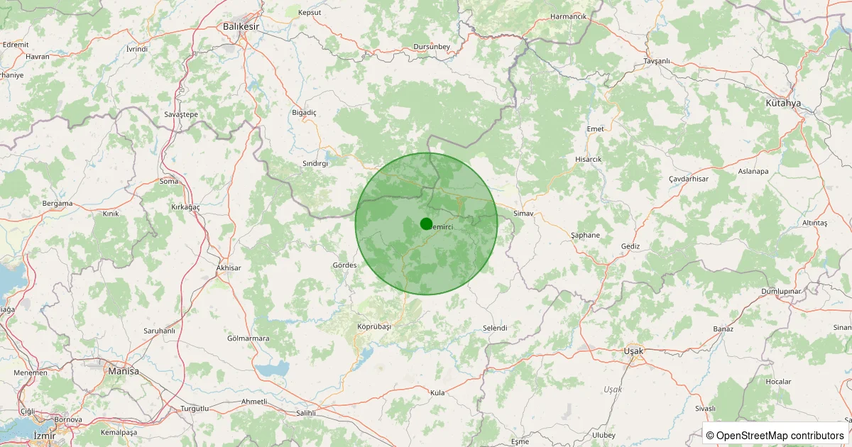14 Ekim 2025 saat 11:06 - Demirci - Çanakçı - 0.80ML depreminin harita gösterimi