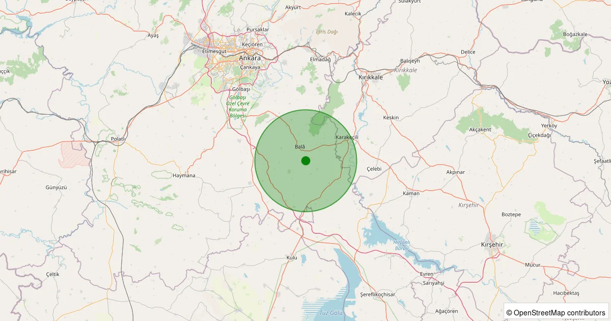 14 Ekim 2025 saat 12:11 - Bala - Çiğdemli - 1.10ml depreminin harita gösterimi