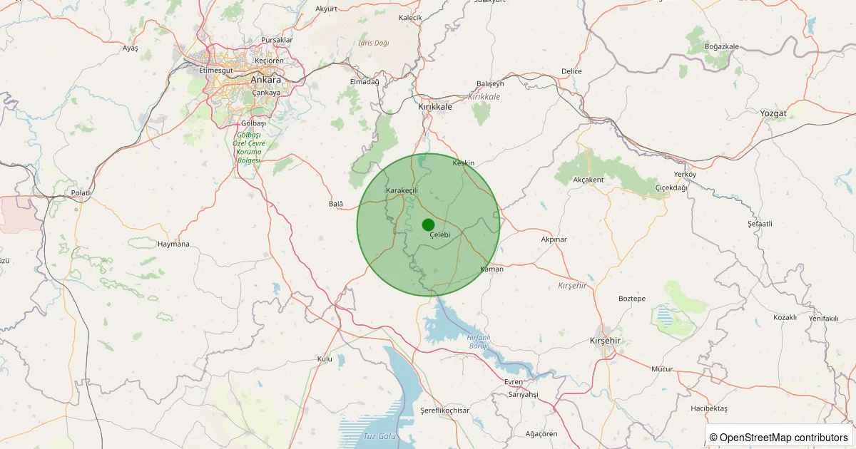 14 Ekim 2025 saat 12:03 - Çelebi - Hacıyusuflu Köyü - 0.90ML depreminin harita gösterimi